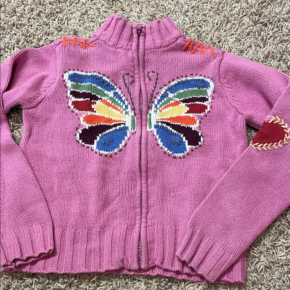 Pink Butterfly Knit Kids Sweater